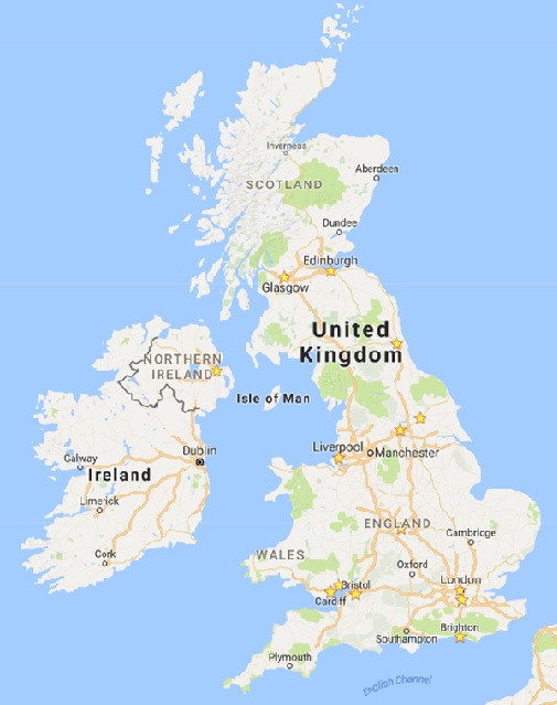 Code Consultation locations as stars on a UK map