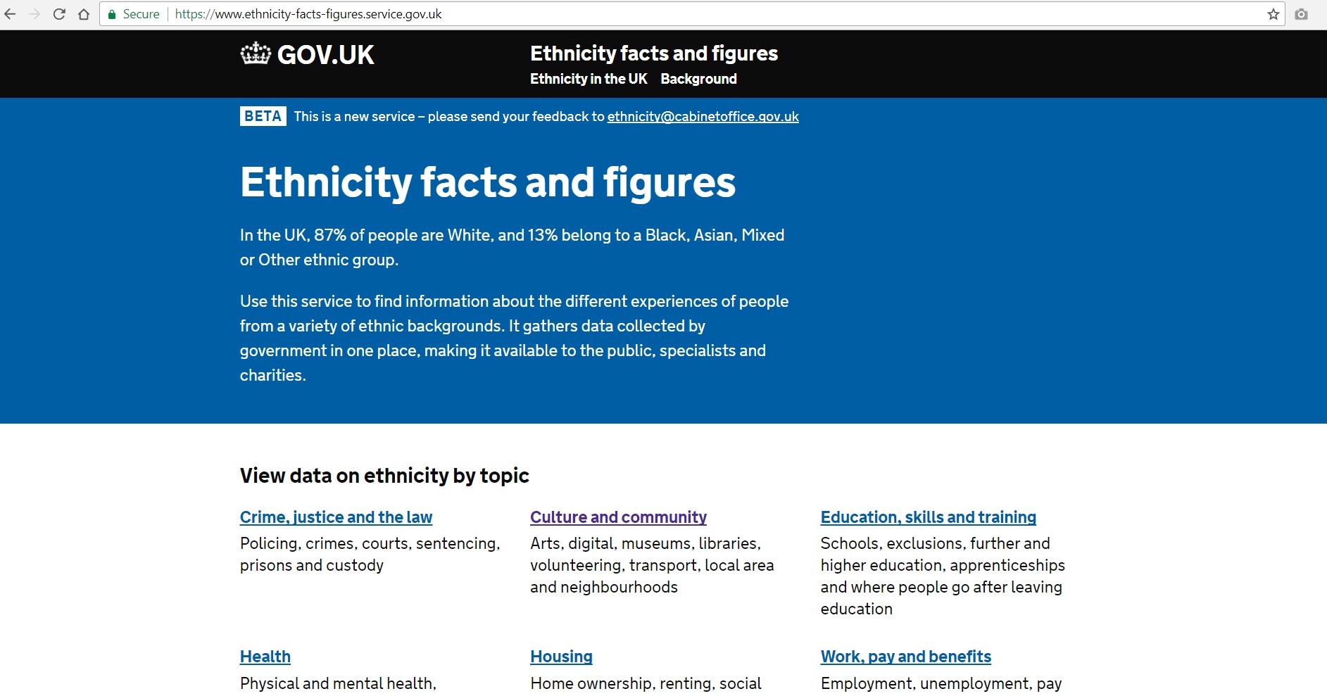 Equality facts and figures website screenshot