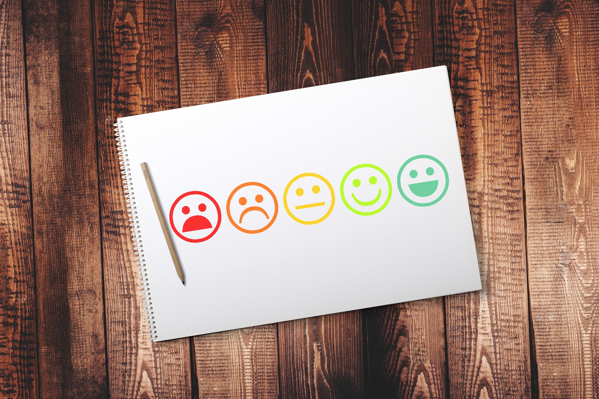 A notepad with feedback smiley faces drawn on it