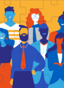 illustration of a jigsaw showing various professionals standing together