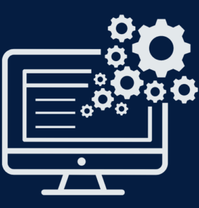 computer monitor with cogs coming out of it