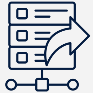a database and network icon with an arrow