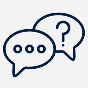 an icon showing speech bubbles and a question mark