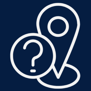 Decorative icon of a question mark and map pin