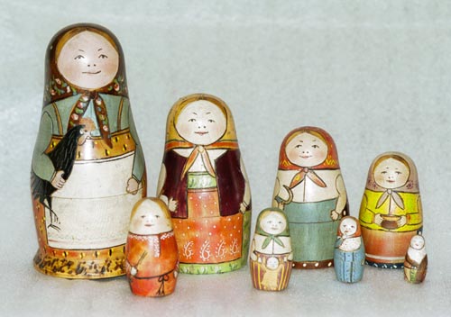 Family of wooden dolls