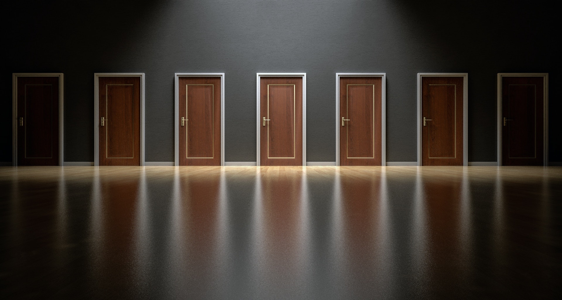 Seven wooden doors