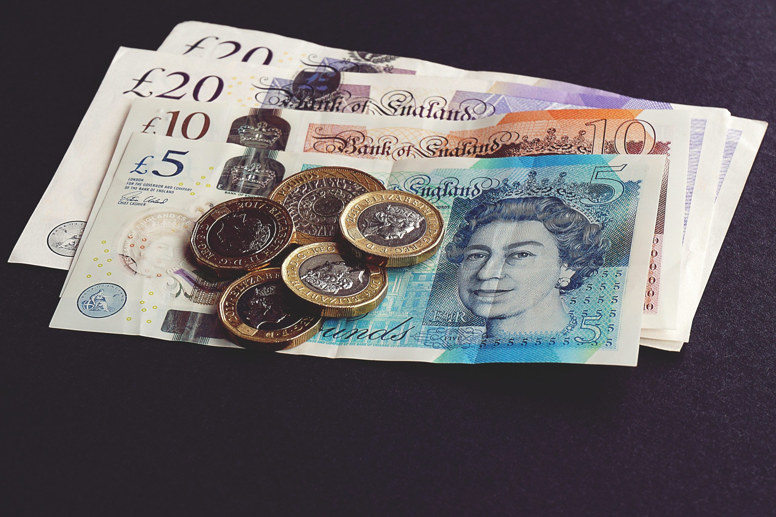 A picture of coins and notes