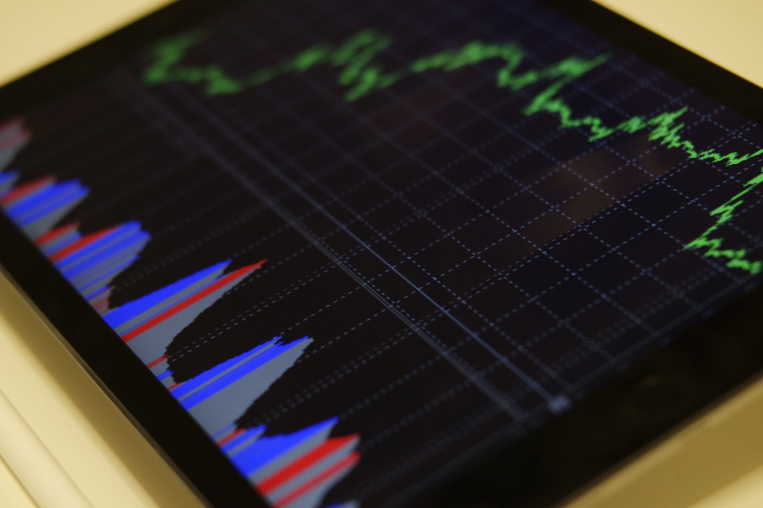 A tablet displaying graphs and data