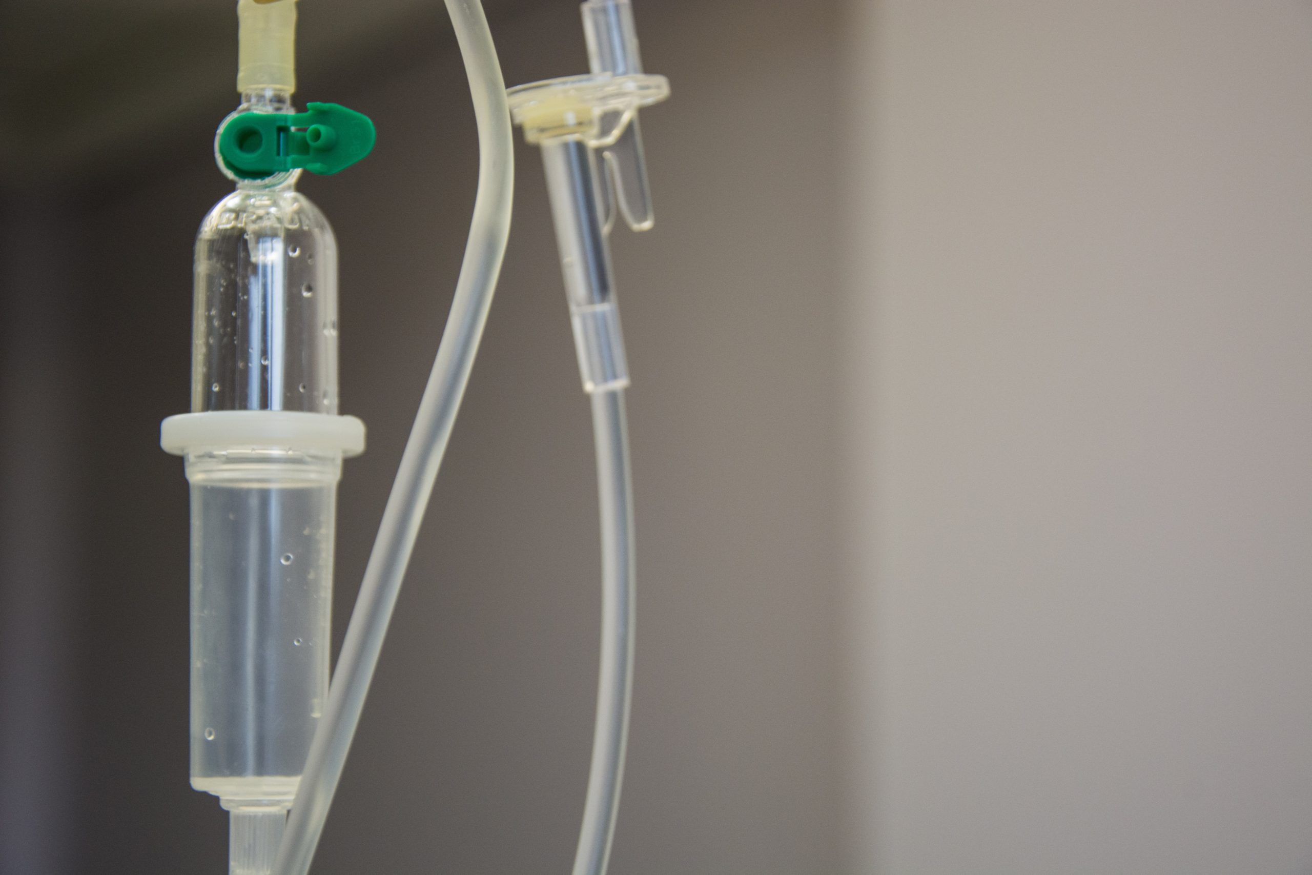 A photo of a hospital bedside drip