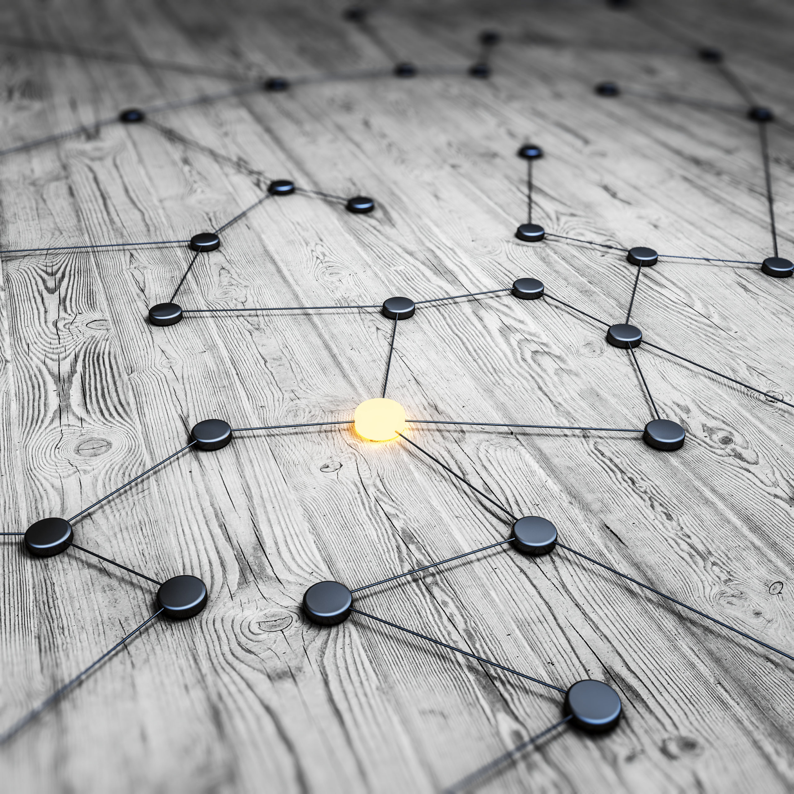 A visualisation of an algorithm network using connected lights