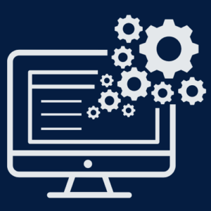 computer monitor with cogs coming out of it 