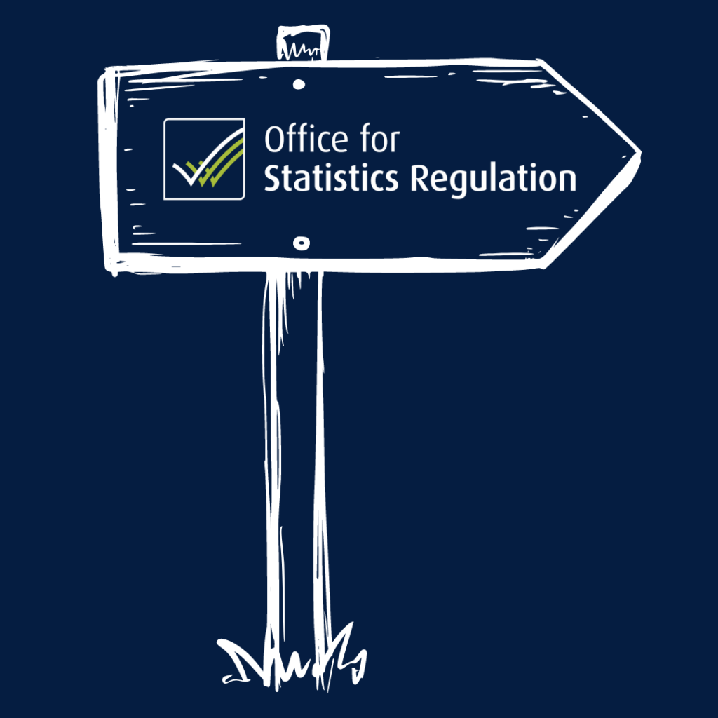 a direction sign with office for statistics regulation's logo on it