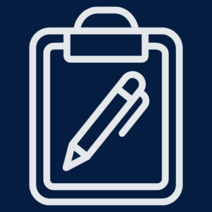an icon showing a clipboard and pen