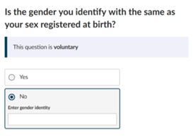 The question "Is the gender you identify with the same as your sex registered at birth?”