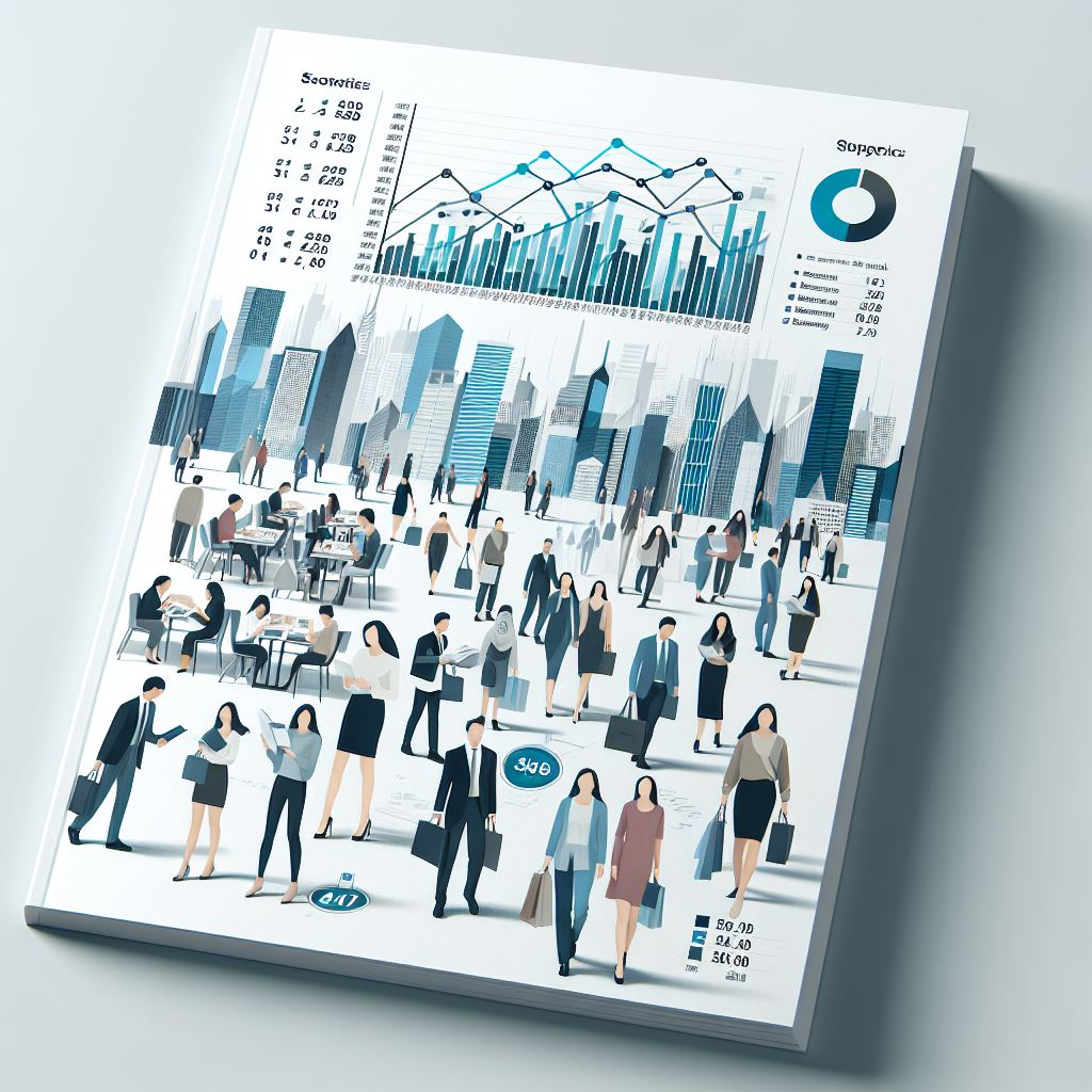 Image of a publication with graphs, numbers and people on the cover