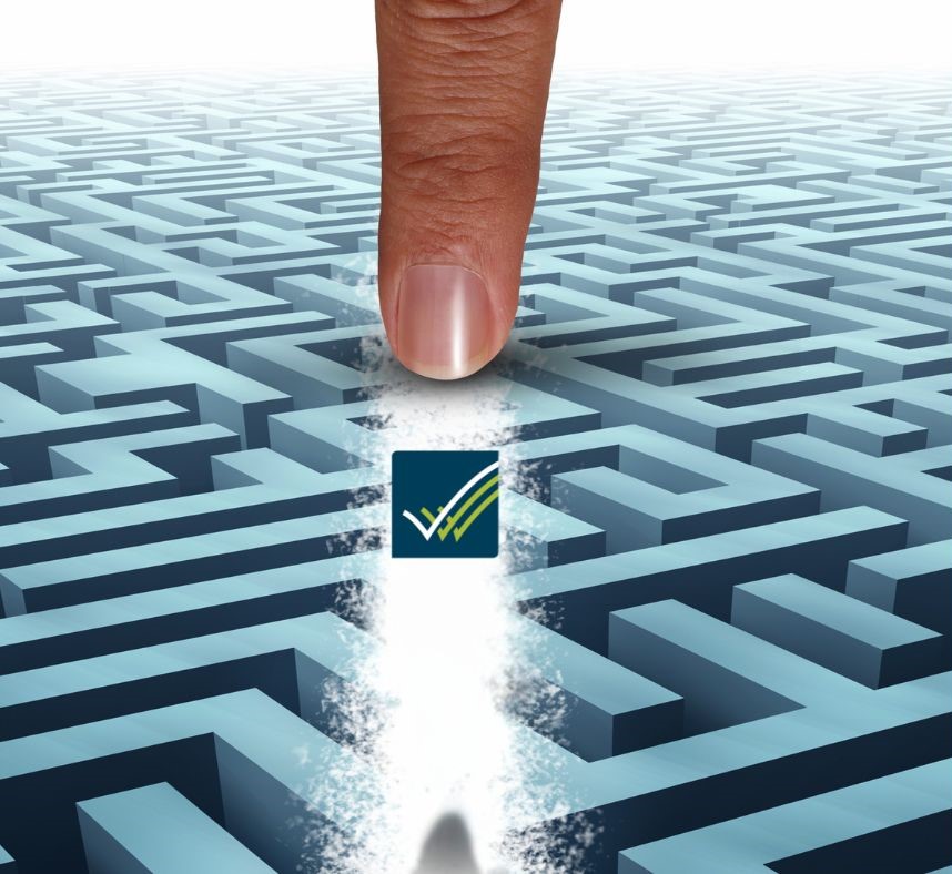 A finger tracing the route through a maze - decorative